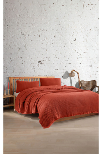 destinyhometex 100% Cotton Waffle Bedspread - Single, 160X240Cm/1 Piece 50X70Cm