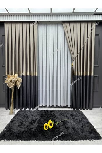 Perde Pendik Dark Gray - Mink Panel Background Curtain - Single Wing Stylish Design, Modern and High Quality Background Curtain