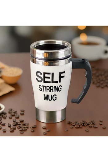 HIC Stainless steel coffee mug with self stirring function WHITE Color