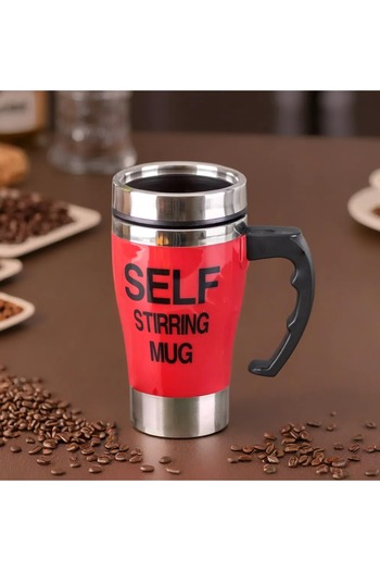 HIC Stainless steel coffee mug with self stirring function RED Color