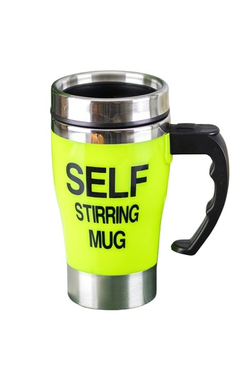 HIC Stainless steel coffee mug with self stirring function GREEN Color  450 ml