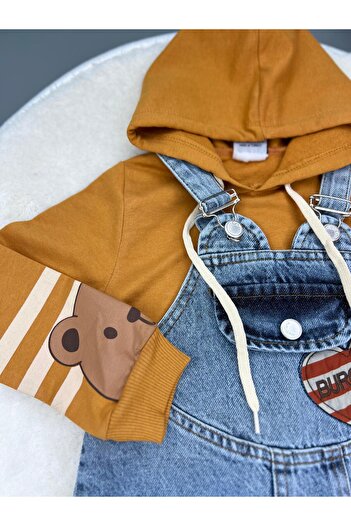 Mislina Mi̇Sli̇Nateddy Bear Printed Denim Gilet Set of 3 Plants with Pantyhose