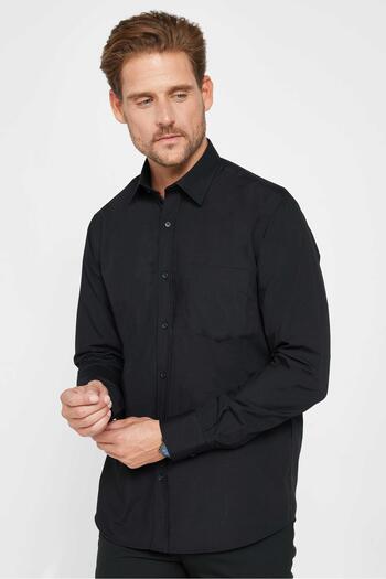 Tudors Ανδρικό μαύρο πουκάμισο Classic Fit μακρυμάνικο βαμβακερό Easy Ironing