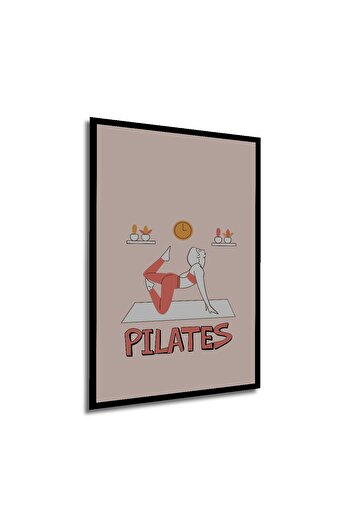 Teona Ahşap Çerçeve Görünümlü Kadın Pilates Ahşap MDF Dekoratif Ev Duvar Tablo Dikdörtgen Ev Duvar Tablo