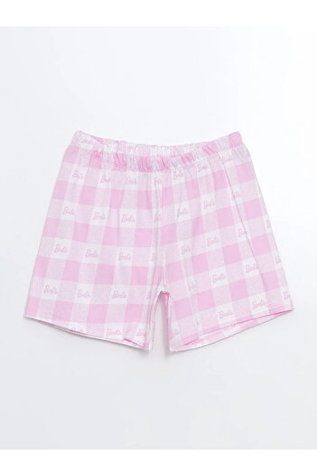 LC Waikiki LCW Kids Beyaz Gömlek Yaka Barbie Baskılı Kız Çocuk Şortlu Pijama Takımı
