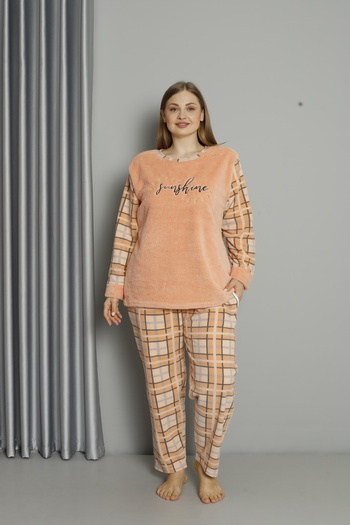dealp Women's Winter Plus Size Fleece Plush Pajamas Set