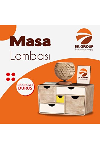 FİLE EV Didim Trend Wood Lampshade Jute Wicker Headboard