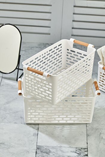 safestore 4 Pieces Multi-Purpose Organizer Basket with Plastic Handles - Closet & Drawer Organizer Basket - White