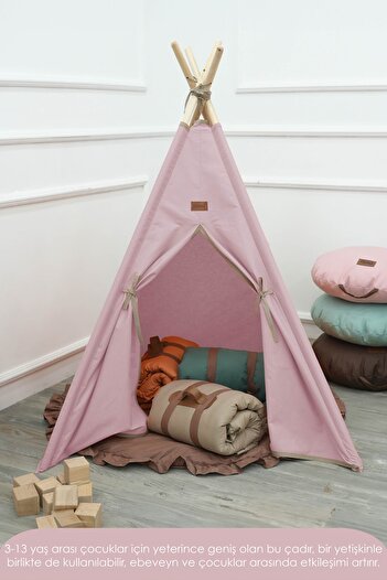 mordesign Kızılderili Çocuk Oyun Çadırı, Kreş/Anaokulu Oyun Alanı, Ahşap Oyun Çadırı,Pencereli Çadır,Play Tent