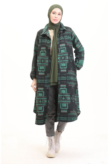 sefamerve Emerald Green Ethnic Patterned Buttoned Cap - 0556-10