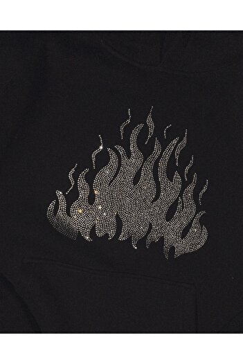 Sekizbiraltı Flame Stone Printed Oversize Unisex Μαύρο Hoodie