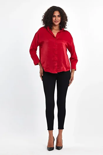 Maldia Shop Women's Draped Red Satin Shirt
