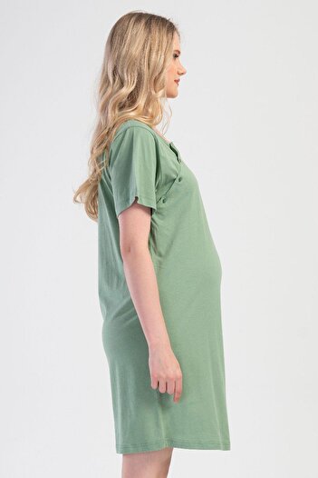 VİENETTA Women's Short Sleeve Maternity & Maternity Green Nightgown C3T2N3O304