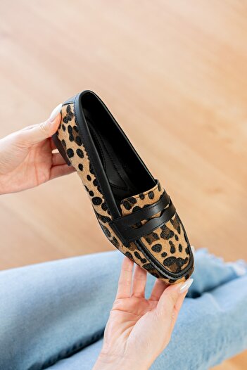 DİVOLYA Fava Leopard (1 cm Heel) Blunt Toe Ballerinas