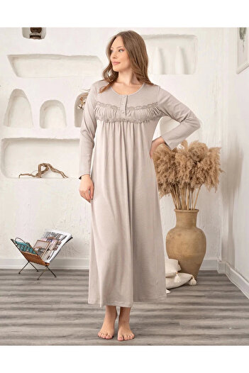 Freshness Women's Long Sleeve Melissa Gathered Nightgown (Suitable for Pregnant)