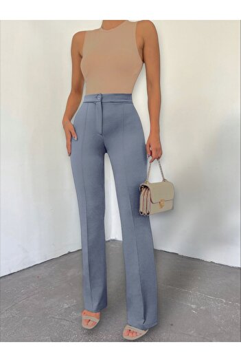 Modamorfo Gray Buttoned Lycra Trousers