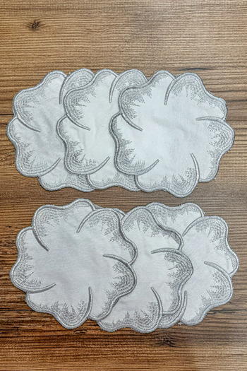 Bonny Home Hawaii Silver 6-Piece Cocktail Presentation Napkin Embroidery Embroidered Coffee Presentation Holder Napkin