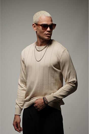 king brich Crew Neck Ribbed Stretchy Knitwear Sweater
