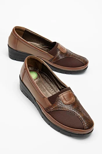 Dilimler Ayakkabı Orthopedic Genuine Leather Women's Shoes - Mink Side Stretch, Large Size