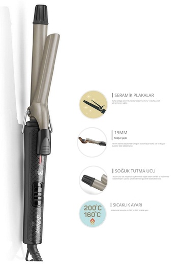 Arzum Lisa Thin Curling Iron Ceramic Plate 19mm - Ar5023