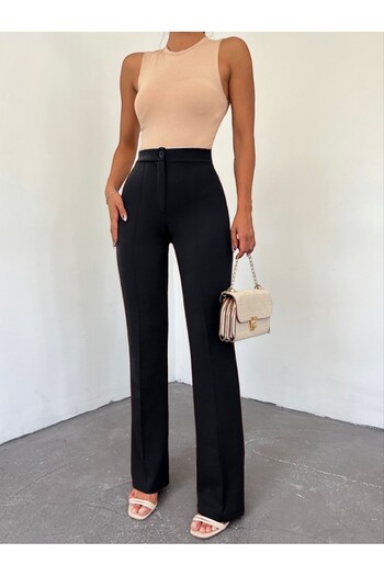 Modamorfo Black Lycra Buttoned Trousers