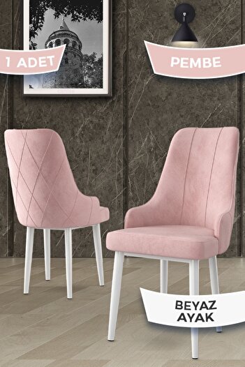 Canisa Concept Trex Serisi 1.sınıf Babyface Kumaş 1 Adet Pembe Sandalye Beyaz Metal Ayak