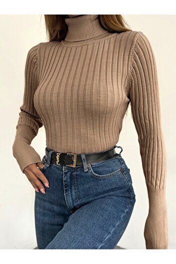 Modamorfo Turtleneck Ribbed Knitwear Sweater - Mink