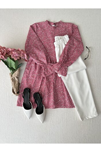 KÜÇÜĞÜM BUTİK Pink Tunic with Poplin Ruffle Collar