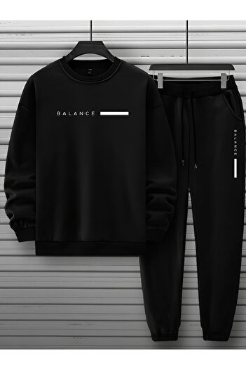 zeag Unisex Γκρι Σετ Φούτερ με λαιμόκοψη BALANCE Σετ φόρμας με στάμπα Şardonlu