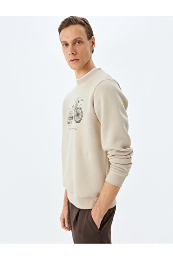 Koton Crew Neck Cotton Blended Raised Printed Sweatshirt