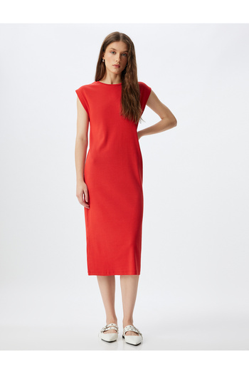 Koton Midi Bodycon ruha rövid ujjú, legény nyakú bordázott