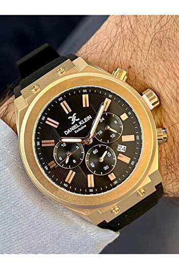 Daniel Klein Fathers Day Chrono Black Dial Men's Wrist Watch with Black Silicone Band Calendar