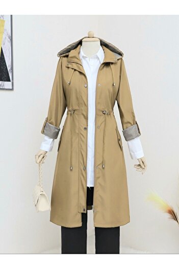 Modamorfo Cinnamon Hooded Lace-Up Trench Coat