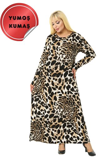 Hazinedan Γυναικείο χειμωνιάτικο μαλακό ύφασμα Tiger Pattern Μεγάλο μέγεθος Mother φόρεμα