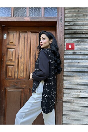 KÜÇÜĞÜM BUTİK Black Tweed Side Slit Vest