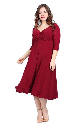 Zer Otantik Burgundy Plus Size Evening Dress - Kl8003