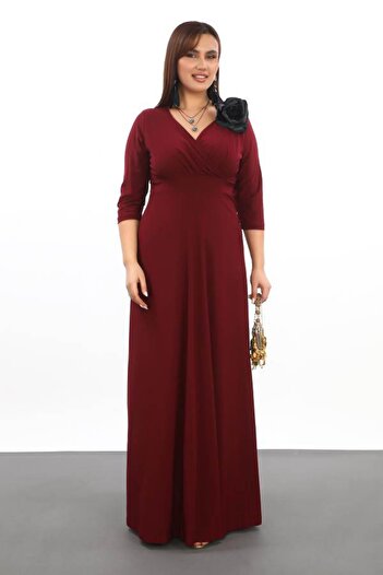 Zer Otantik Elegant and Fashionable Plus Size Evening Dress - Kl59 Burgundy
