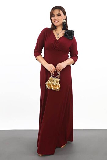 Zer Otantik Elegant and Fashionable Plus Size Evening Dress - Kl59 Burgundy