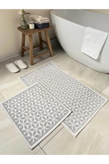 Bluenity Pacific Natural Cotton 2-Piece Bath Mat - 60x100+50x60 Cm Gray