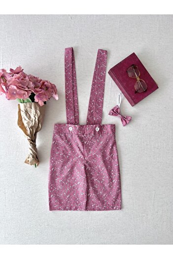 KÜÇÜĞÜM BUTİK Pink Poplin Boy's Slippers Bow Tie (Salopet-Papion)