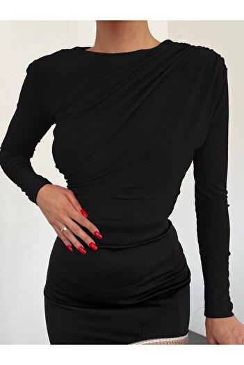 Modamorfo Sandy Blouse with Pleated Shoulders and Gathered Sides