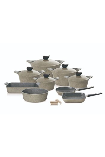 NEOFLAM NEOFLAM Eni Granite Beige Cookware Set 14 Pieces - 18cm, 20cm, 22cm, 24cm, 28cm, 26cm, 28cm