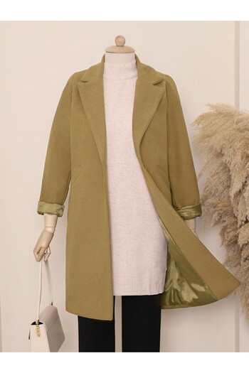 Modamorfo Single Button Lined Winter Cashew Coat - Mustard