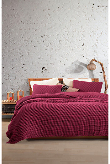 destinyhometex 100% Cotton Waffle Double Fringe Free Bedspread 230X250