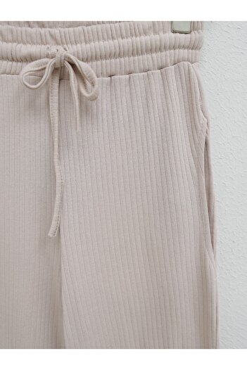 Modamorfo Beige Viscose Trousers - Raised with Lace-Up and Pockets