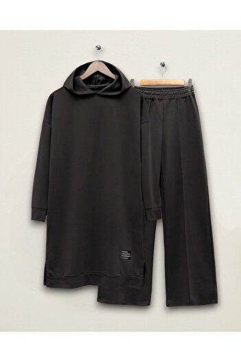 Modamorfo Hooded Wide Leg Combed Cotton Suit - Black