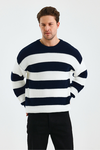 Tarz Cool Men's Color-Blocking Regular Crew Neck Knitwear Sweater