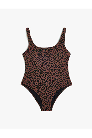 Koton Leopard Swimsuit Thick Strap U Neck