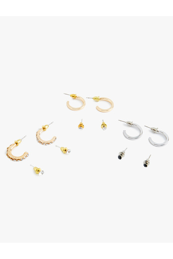 Koton Set of 6 Ball and Hoop Earrings - Stone Detailed