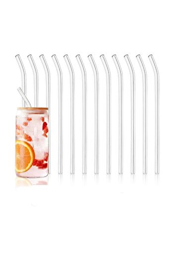 Miniminti Set of 12 9 mm 20 cm Long Transparent Borosilicate Glass Straws Soft Drink Straws